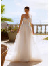 Strapless Ivory Lace Tulle Classic Wedding Dress With Detachable Sleeves